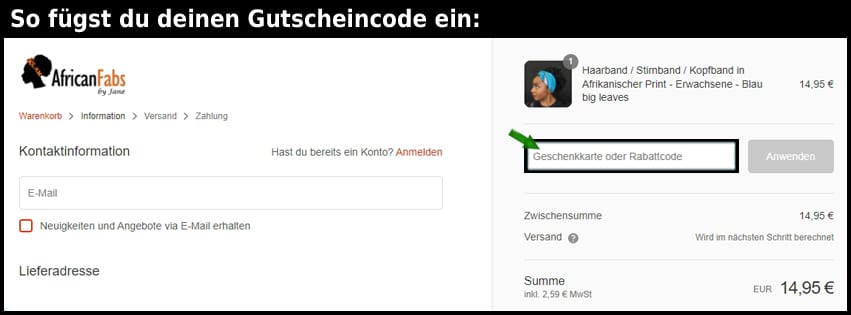 africanfabs Gutschein einfuegen und sparen schwarz