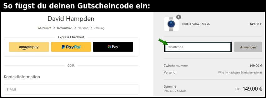 davidhampden Gutschein einfuegen und sparen schwarz