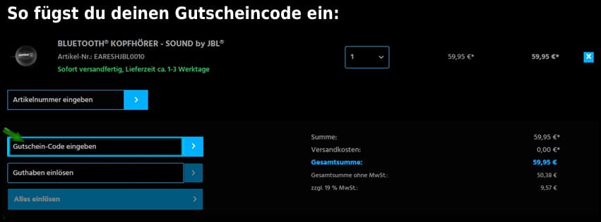 earebel-shop Gutschein einfuegen und sparen schwarz