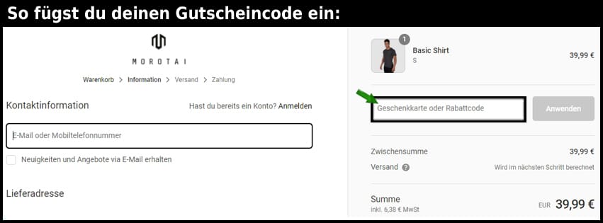 morotai Gutschein einfuegen und sparen schwarz