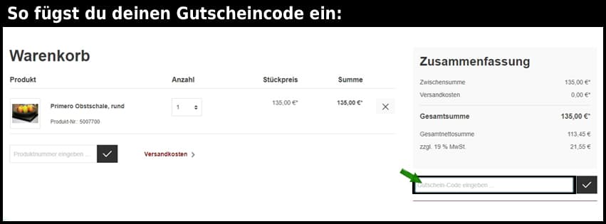 primero-shop Gutschein einfuegen und sparen schwarz