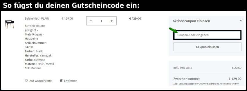 raumzutaten Gutschein einfuegen und sparen schwarz