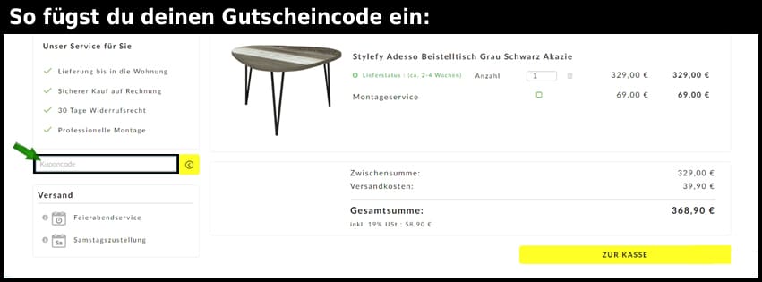 stylefy Gutschein einfuegen und sparen schwarz