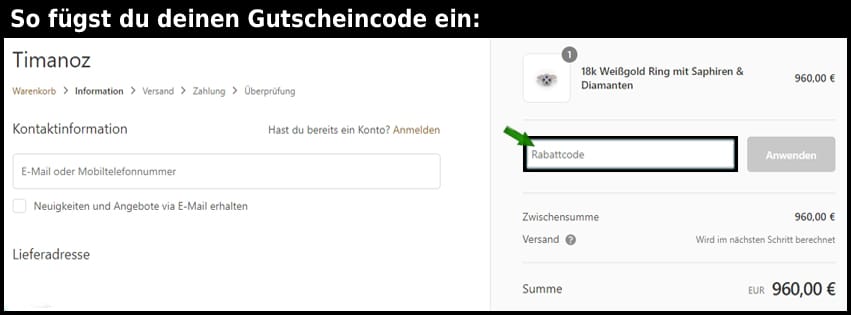 timanoz Gutschein einfuegen und sparen schwarz