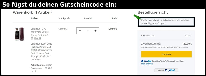 whiskyonline24 Gutschein einfuegen und sparen schwarz