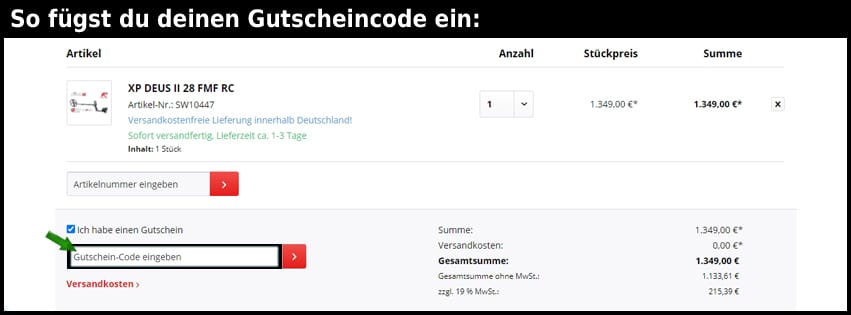 xp-metalldetektoren Gutschein einfuegen und sparen schwarz