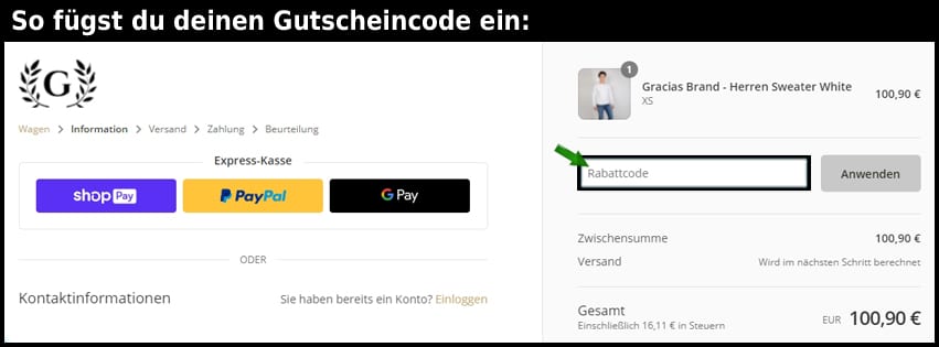 gracias-brand Gutschein einfuegen und sparen schwarz