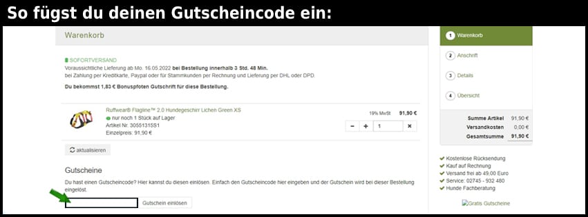 hundeshop.de Gutschein einfuegen und sparen schwarz