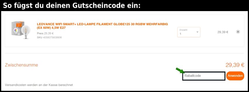 ledvance Gutschein einfuegen und sparen schwarz