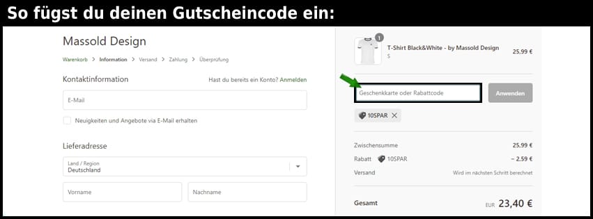 massold-design Gutschein einfuegen und sparen schwarz