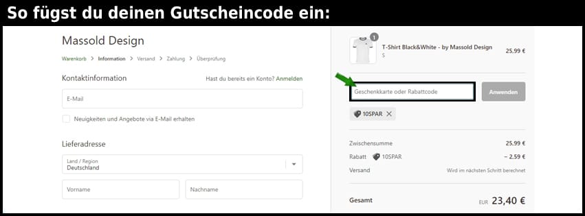 massold-design Gutschein einfuegen und sparen schwarz