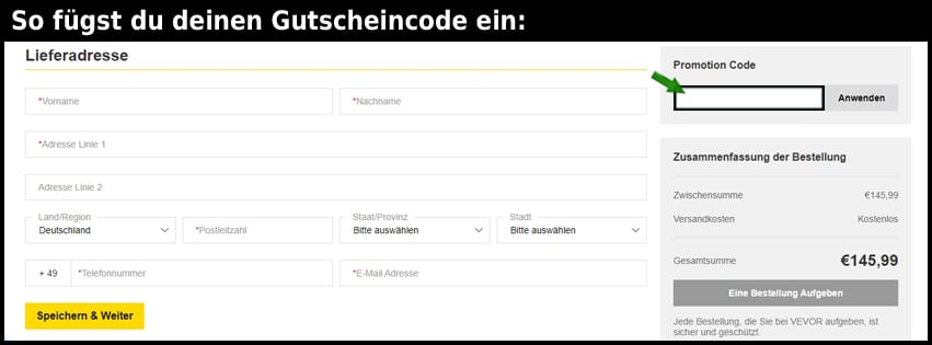 vevor Gutschein einfuegen und sparen schwarz