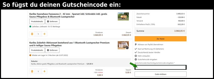 mein-saunashop Gutschein einfuegen und sparen schwarz