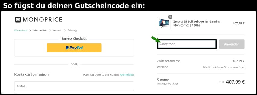 monoprice Gutschein einfuegen und sparen schwarz