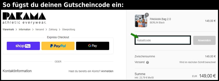 pakama Gutschein einfuegen und sparen schwarz
