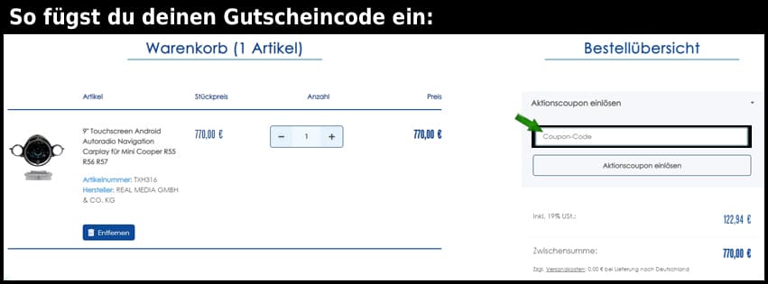 realmediashop Gutschein einfuegen und sparen schwarz