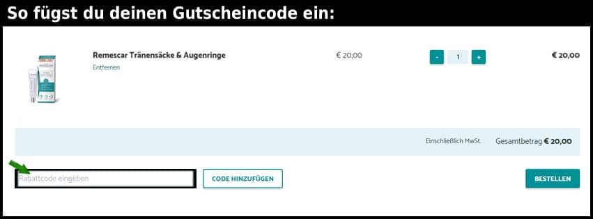 remescar Gutschein einfuegen und sparen schwarz