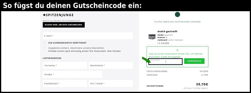 spitzenjunge Gutschein einfuegen und sparen schwarz