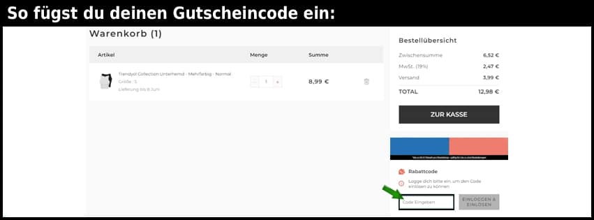 trendyol Gutschein einfuegen und sparen schwarz