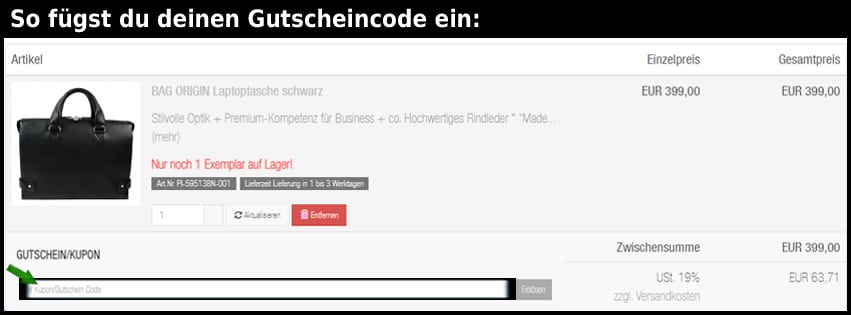alletaschen Gutschein einfuegen und sparen schwarz