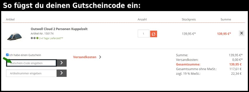 campingshop-24 Gutschein einfuegen und sparen schwarz
