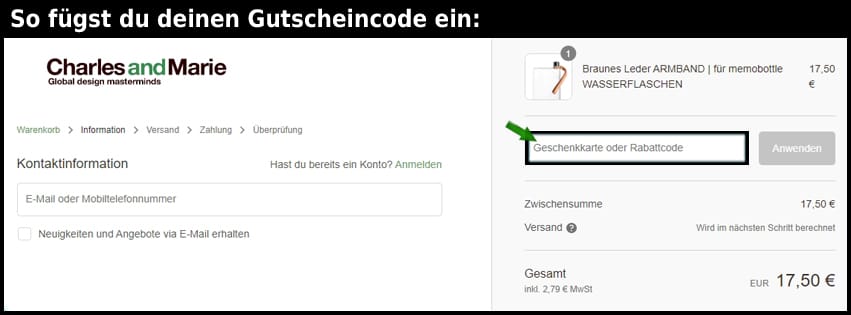 charlesandmarie Gutschein einfuegen und sparen schwarz
