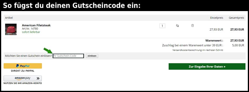 gourmetfleisch.de Gutschein einfuegen und sparen schwarz