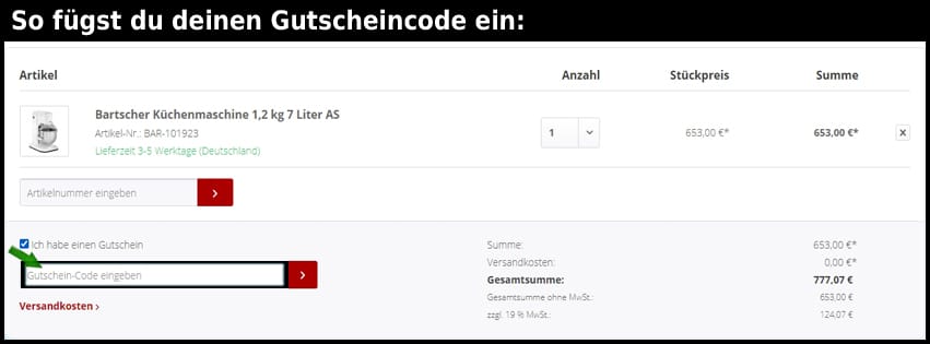 profikuechenshop.de Gutschein einfuegen und sparen schwarz