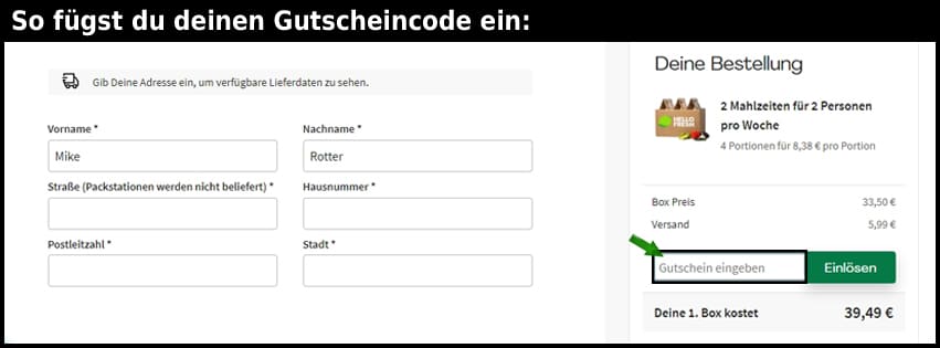 HelloFresh Gutschein einfuegen und sparen schwarz