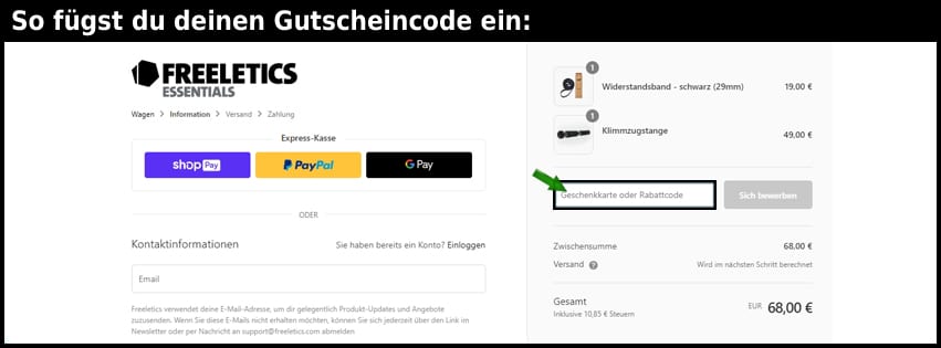 freeletics Gutschein einfuegen und sparen schwarz