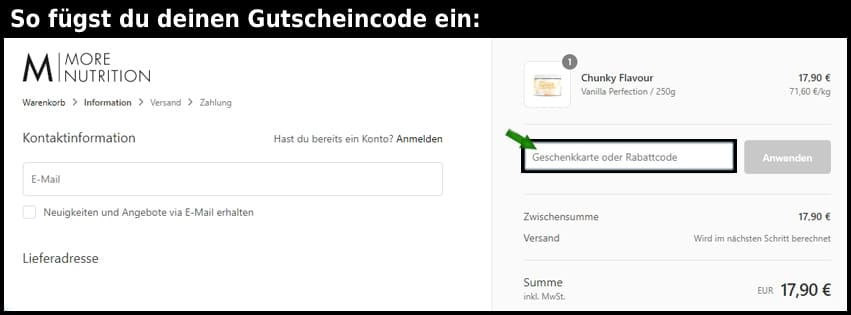 morenutrition Gutschein einfuegen und sparen schwarz