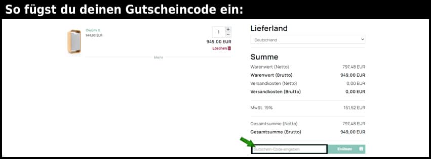 onelife-shop Gutschein einfuegen und sparen schwarz