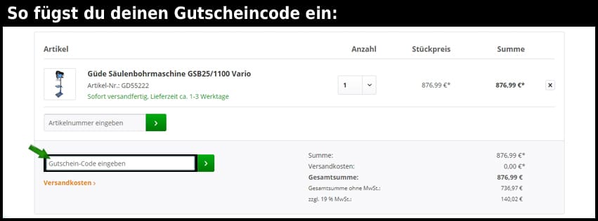 werkzeugdiscount24.de Gutschein einfuegen und sparen schwarz