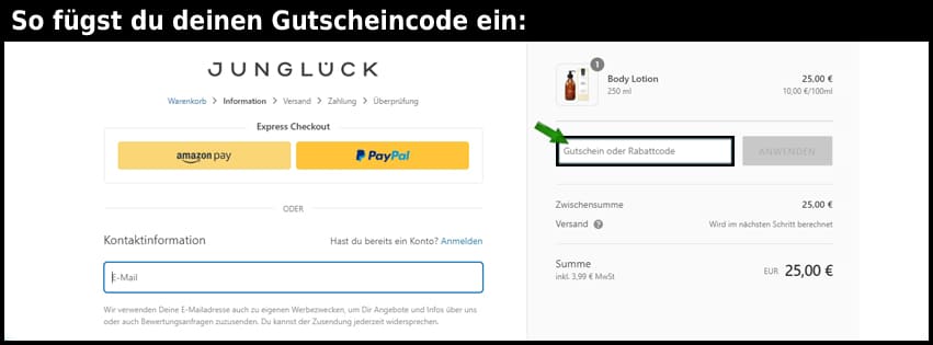 junglueck Gutschein einfuegen und sparen schwarz