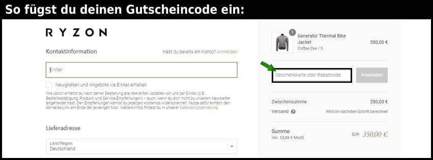 ryzon Gutschein einfuegen und sparen schwarz
