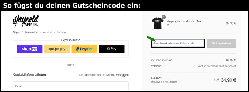 staycoldapparel Gutschein einfuegen und sparen schwarz