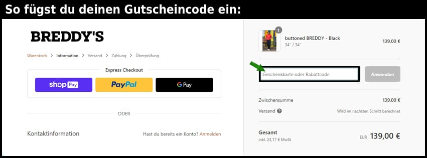 breddys Gutschein einfuegen und sparen schwarz