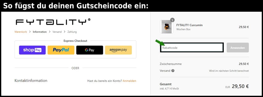 fytality Gutschein einfuegen und sparen schwarz