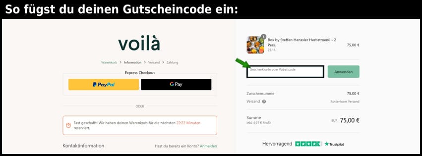 getvoila Gutschein einfuegen und sparen schwarz