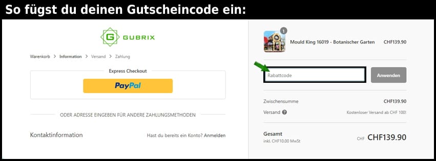 gubrix Gutschein einfuegen und sparen schwarz