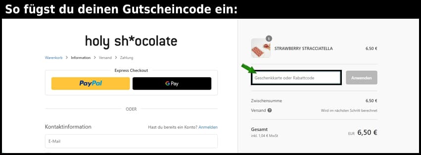 holyshocolate Gutschein einfuegen und sparen schwarz