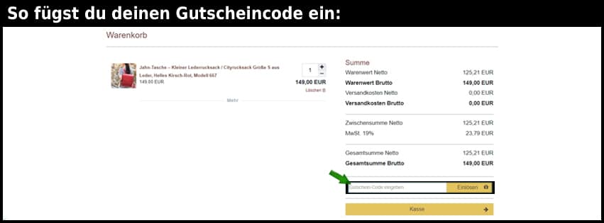 jahn-lederwaren Gutschein einfuegen und sparen schwarz