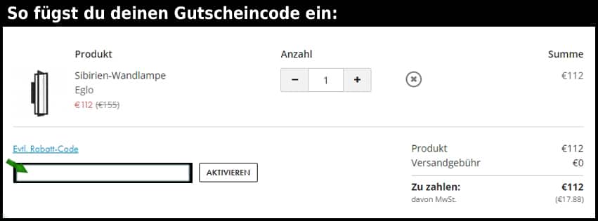 lightshop Gutschein einfuegen und sparen schwarz