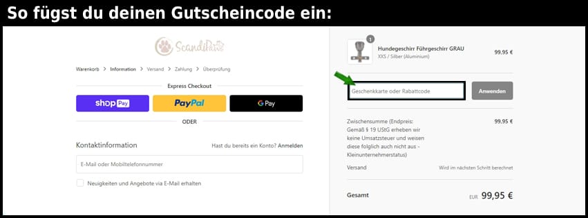 scandipaws Gutschein einfuegen und sparen schwarz