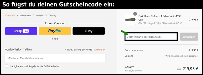 sota-outdoor Gutschein einfuegen und sparen schwarz