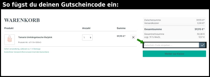 taschen24 Gutschein einfuegen und sparen schwarz