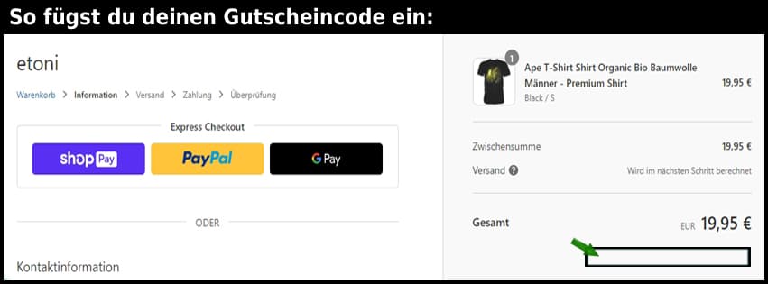 etoni Gutschein einfuegen und sparen schwarz