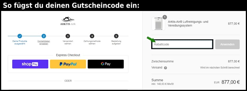 arktis-air Gutschein einfuegen und sparen schwarz