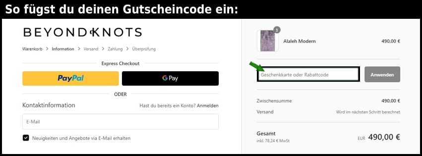 beyondknots Gutschein einfuegen und sparen schwarz