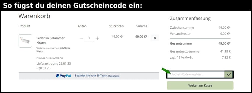 federiko Gutschein einfuegen und sparen schwarz